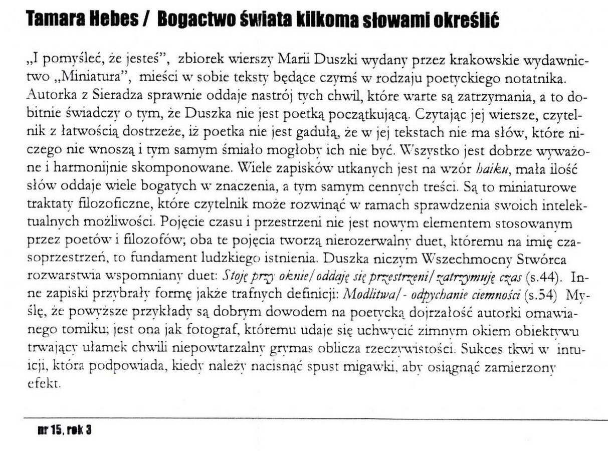 Maria Duszka: I pomyśleć, że jesteś